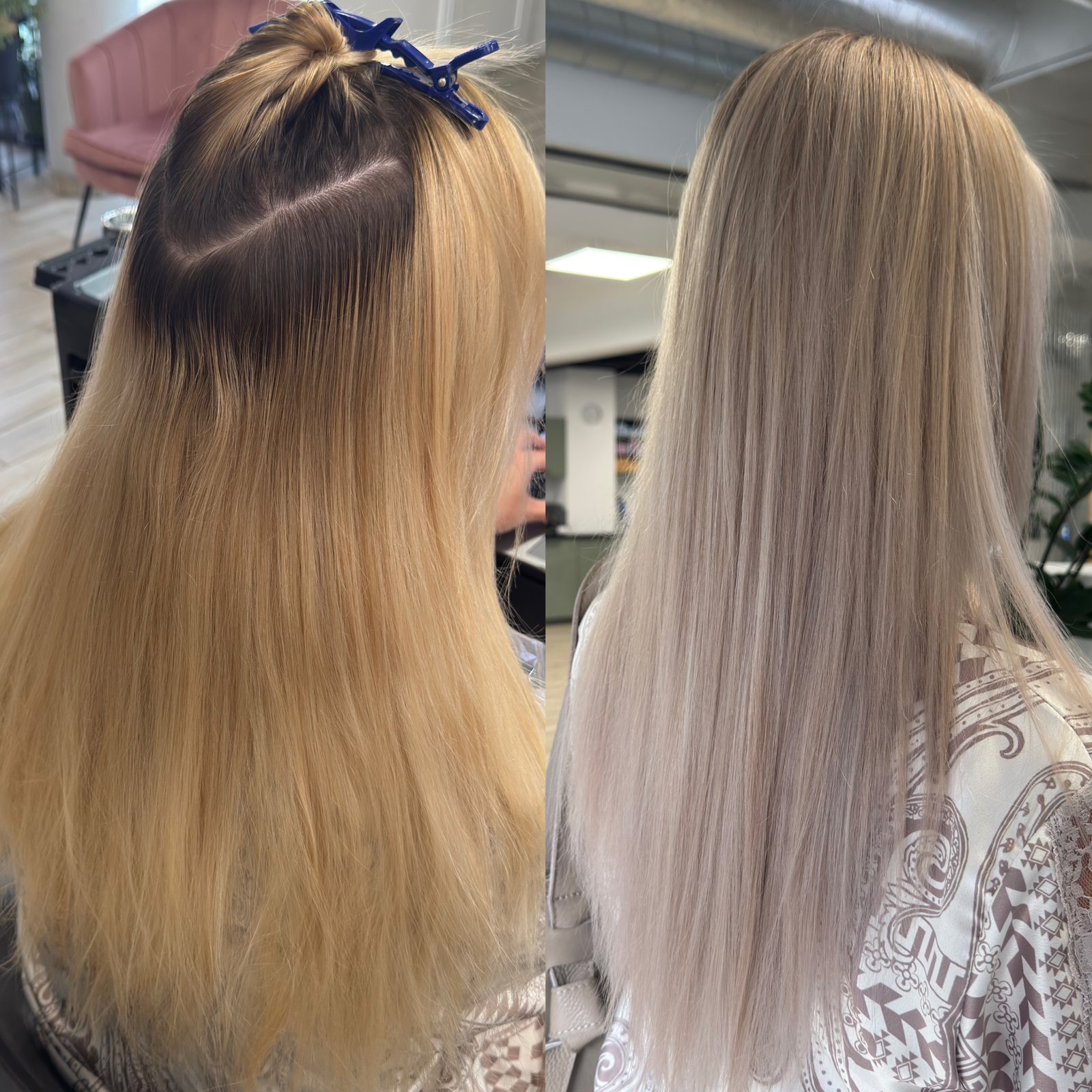 Air Touch platynowy blond przed i po — realizacja Krem Beauty