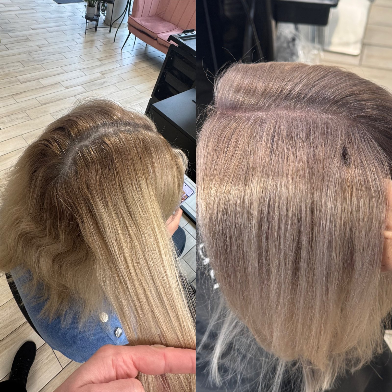 Air Touch chłodny blond przed i po — realizacja Krem Beauty
