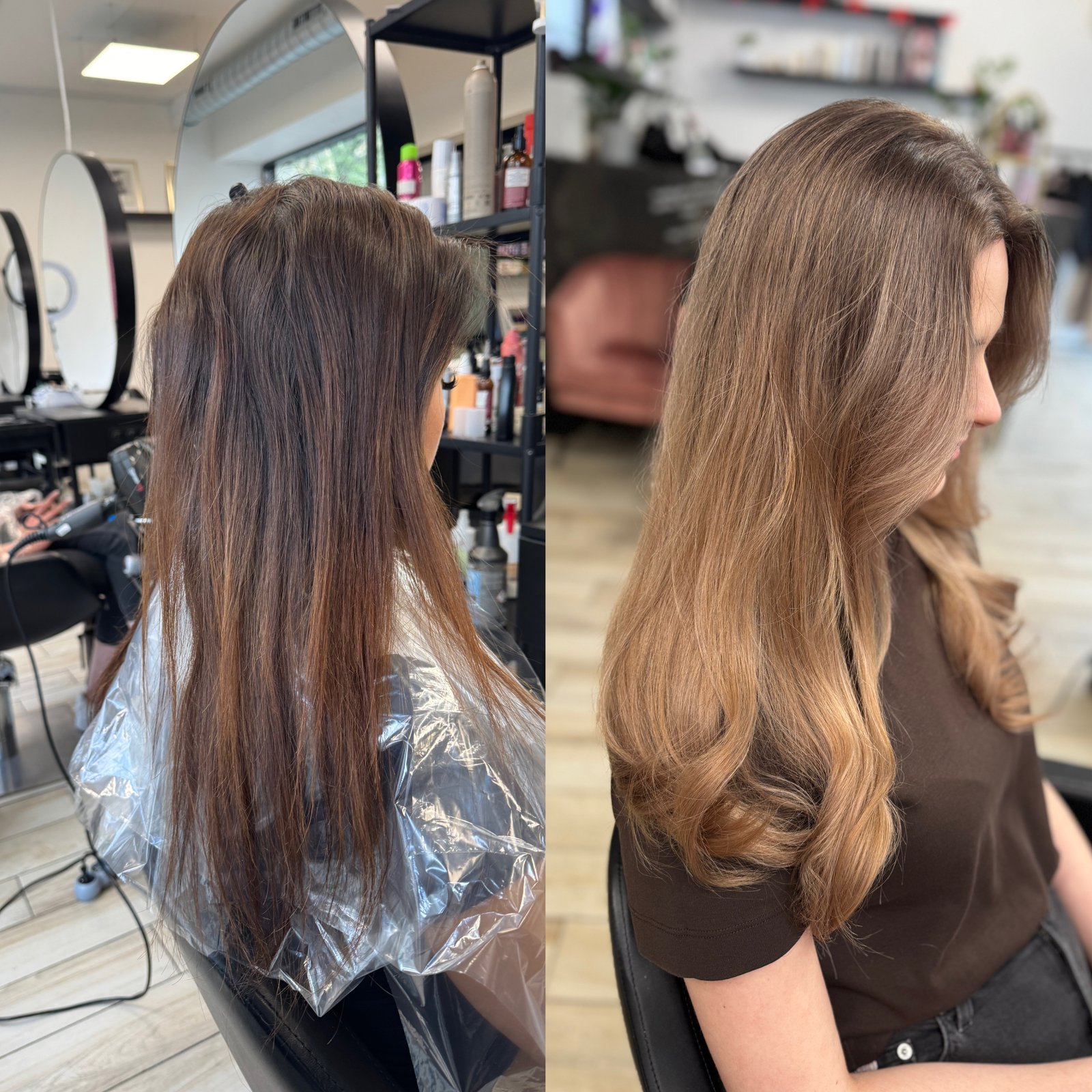 Balayage rozjaśnienie przed i po — realizacja Krem Beauty