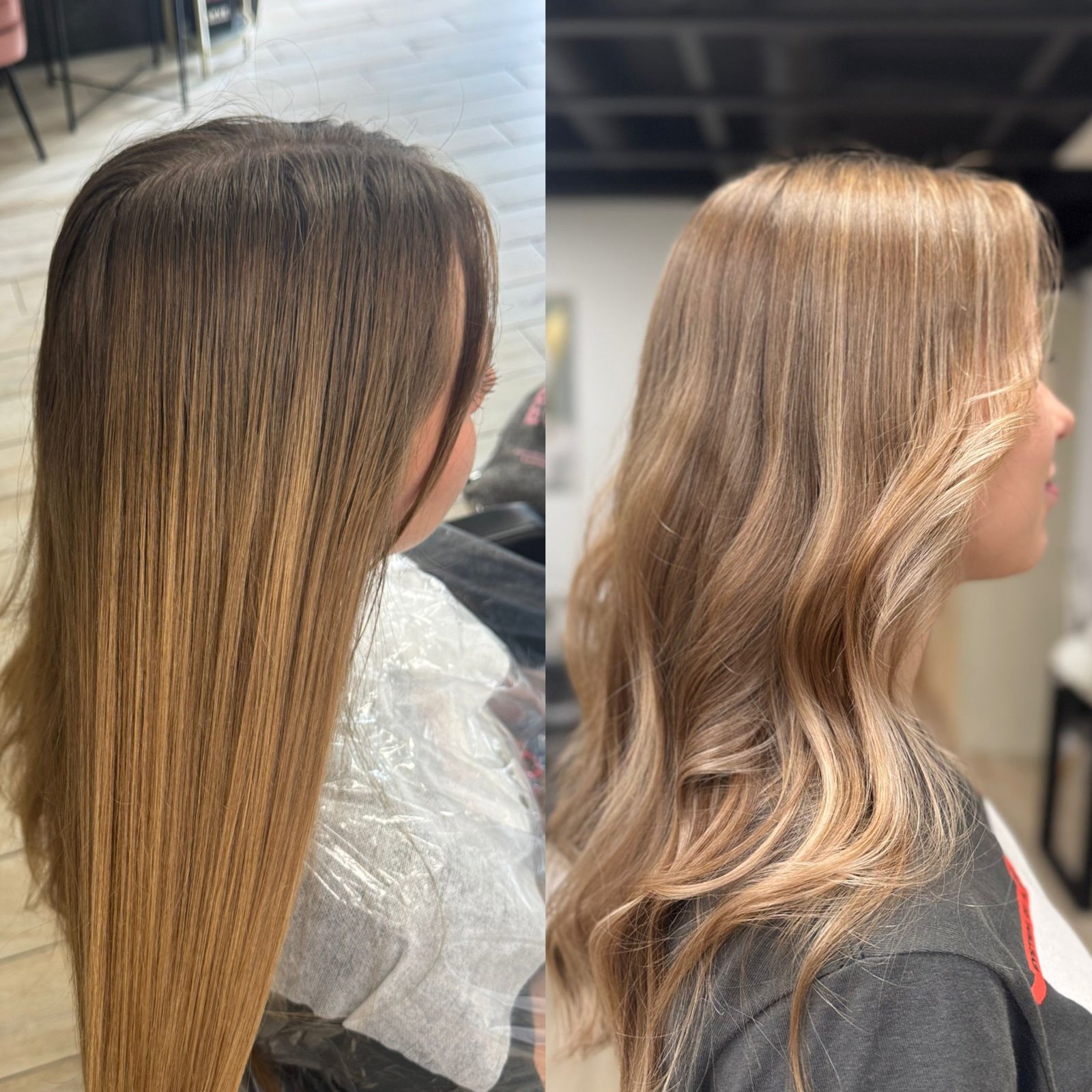 Balayage beżowe fale przed i po — realizacja Krem Beauty