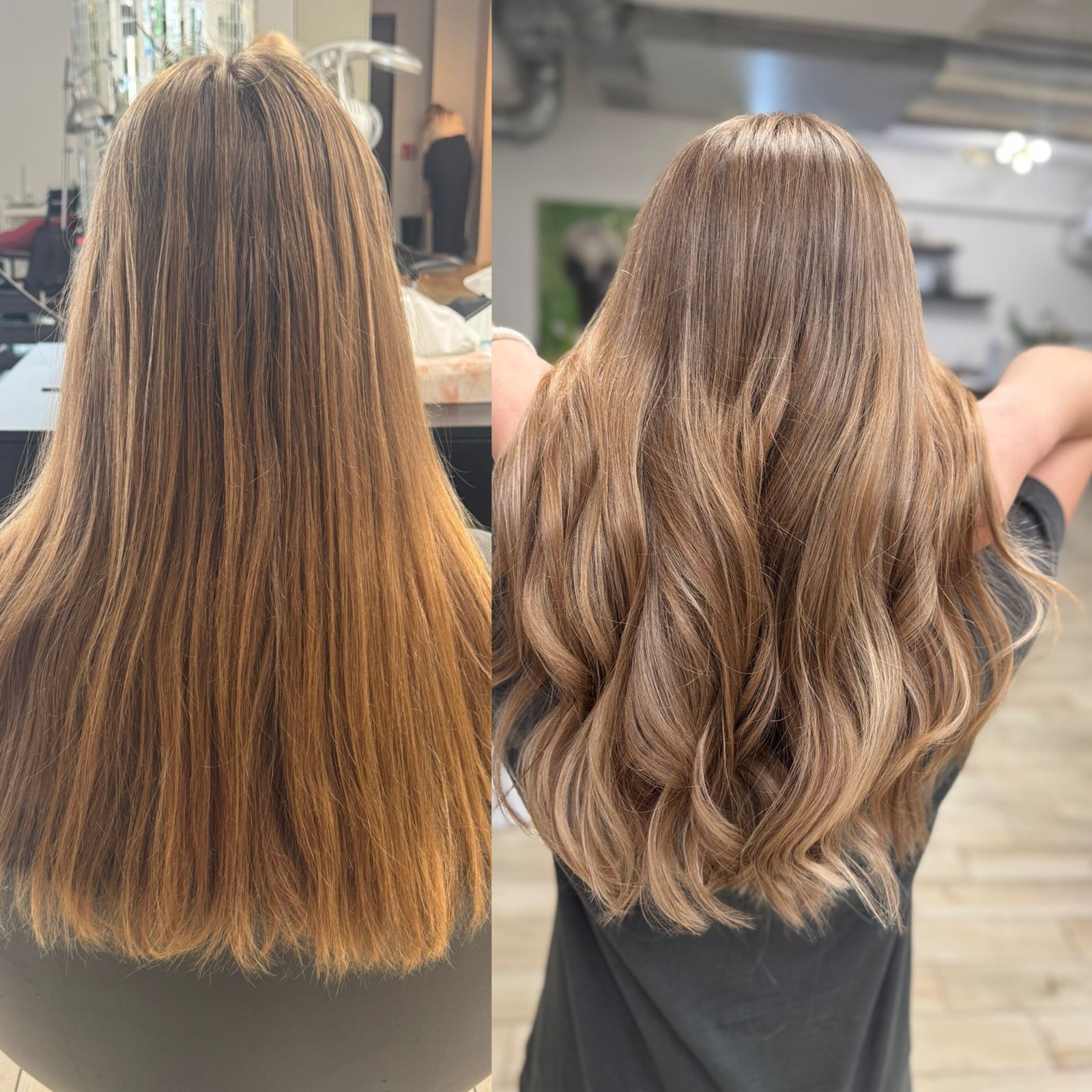 Balayage chłodny bronde przed i po — realizacja Krem Beauty