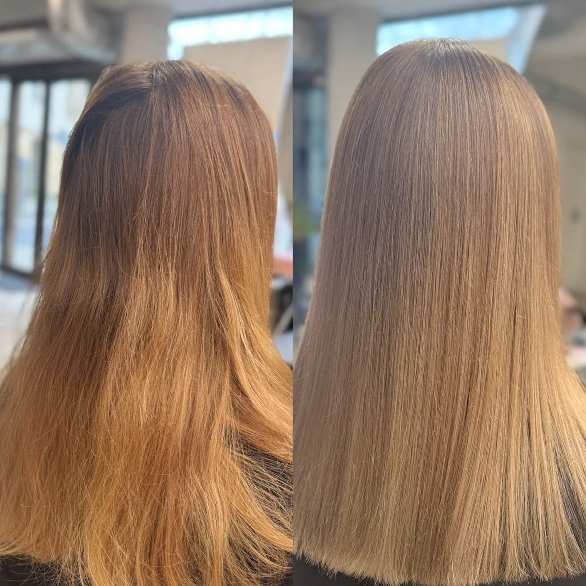 Koloryzacja blond przed i po — realizacja Krem Beauty
